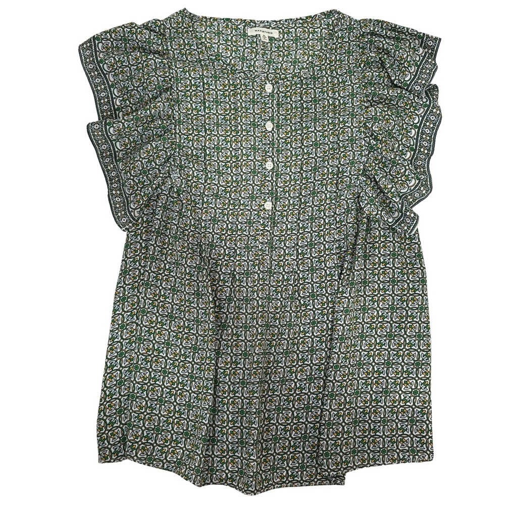 Max Studio Green Patterned Flutter Sleeve Blouse